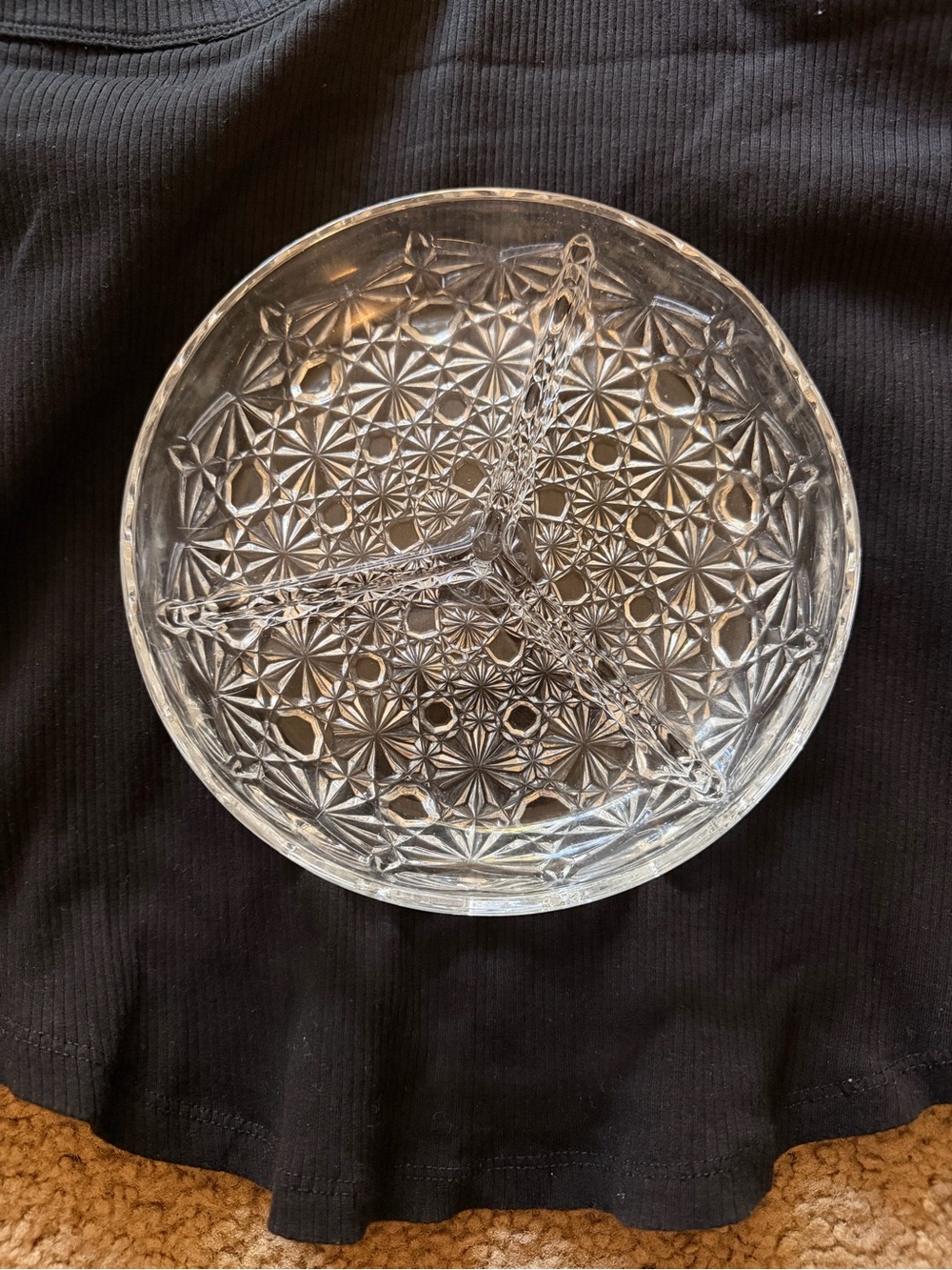 Clear Pressed Glass Three-Section Serving Dish
